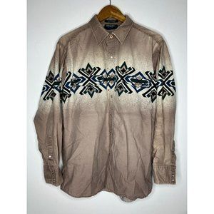 Vintage Brooks & Dunn Men's Large Aztec Brown Snap Button Shirt